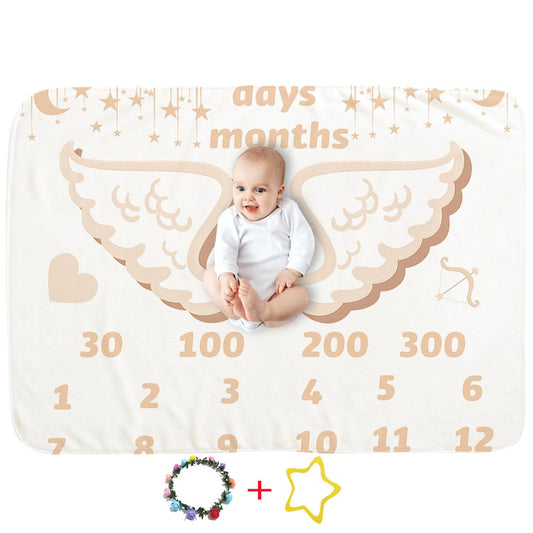 Baby full moon blanket-Baby Hundred Days Background Props Blanket Baby Monthly Milestone Blanket (Beige)