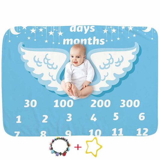 Baby full moon blanket-Baby Hundred Days Background Props Blanket Baby Monthly Milestone Blanket (Blue)