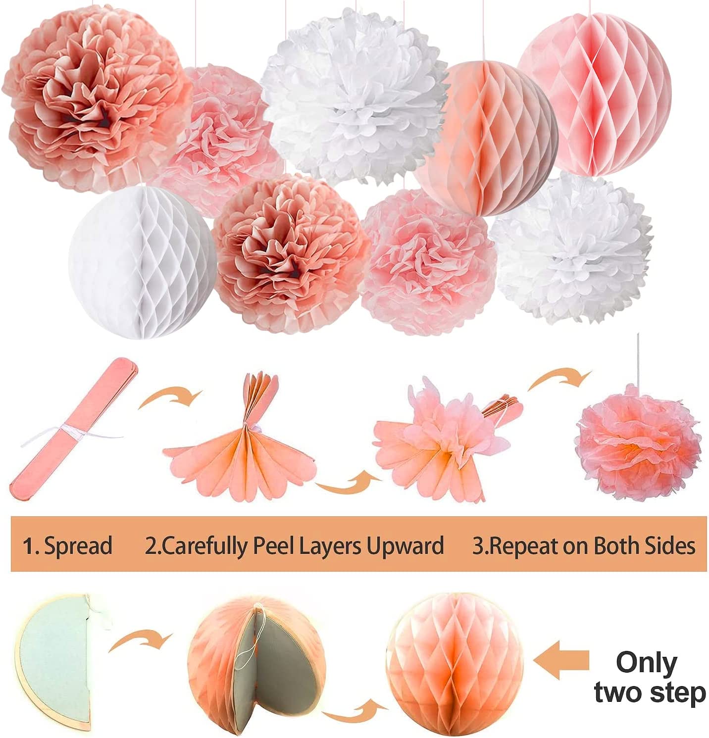 Rose Gold Pink Birthday Party Decorations with Happy Birthday Banner,Curtains, Butterfly Wall,Circle Dots Garland,Tissue Pompoms,Paper Tassels Garland for Women Birthday Party Decorations