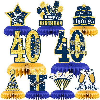 9 Pieces 40th Birthday Decoration 40th Birthday Centerpieces for Tables Decorations Cheers to 40 Years (Jewel Blue)