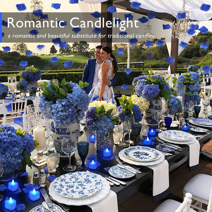 Romantic Night for Her Set, 1000Pcs Artificial Rose Petals | 30Pcs Blue Heart Balloon | 24Pcs Battery Candles, Heart Tea Lights Candles for Romantic Night, Valentine, Wedding, Anniversary