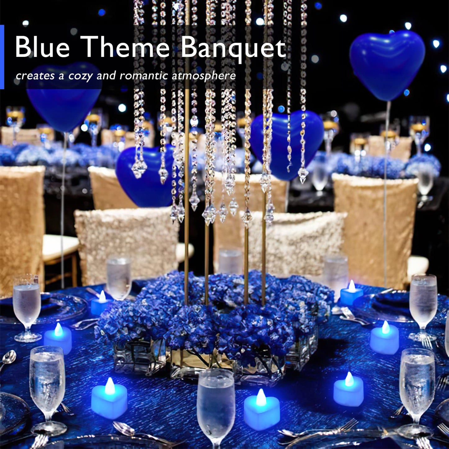 Romantic Night for Her Set, 1000Pcs Artificial Rose Petals | 30Pcs Blue Heart Balloon | 24Pcs Battery Candles, Heart Tea Lights Candles for Romantic Night, Valentine, Wedding, Anniversary