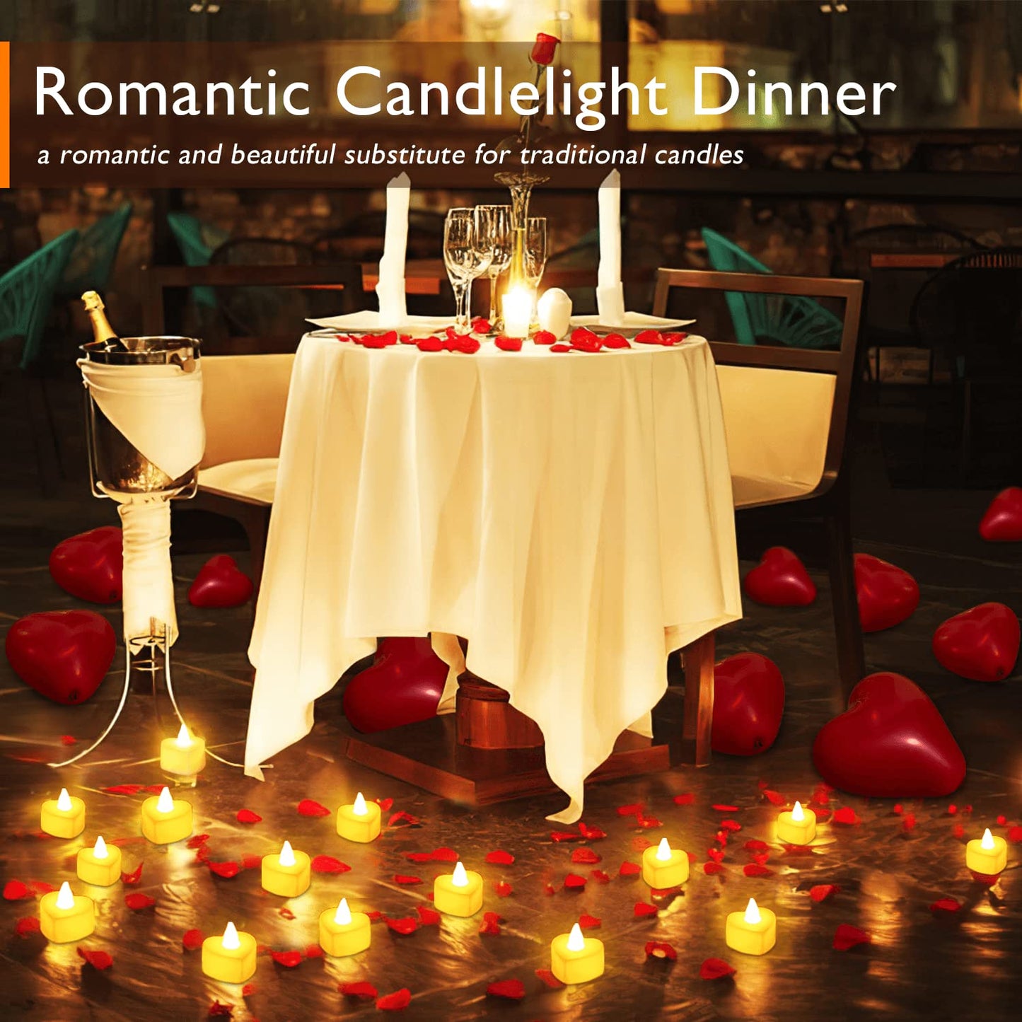 Romantic Night For Her Set, 1000Pcs Artificial Rose Petals | 30Pcs Burgundy Heart Balloon | 24Pcs Battery Candles, Heart Tea Lights Candles for Romantic Night, Valentine, Wedding, Anniversary