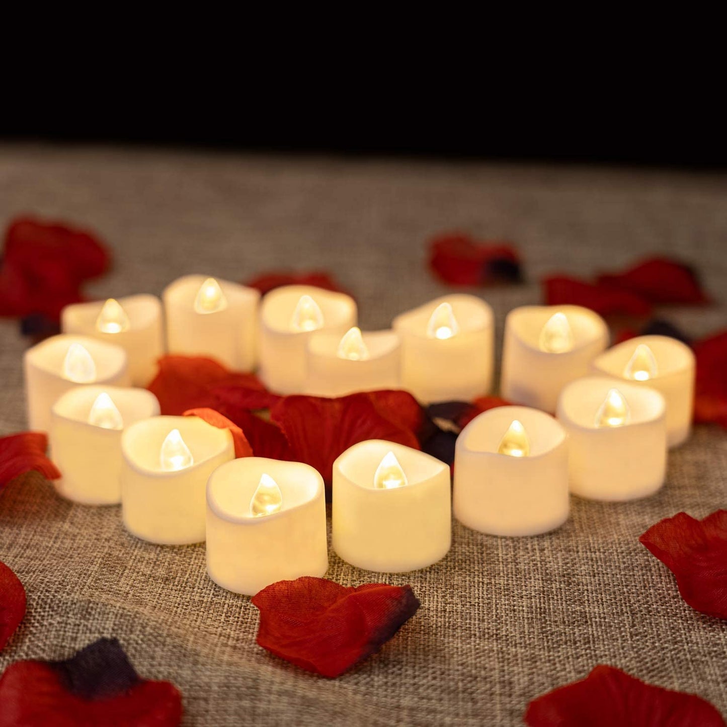 Candles & Rose Kit, 12pcs Tea Lights Candles with 100pcs Artificial Rose Petals, Valentine Candles, Ideal for Valentine's Day, Romantic Propose, Anniversary, and Wedding Decoration