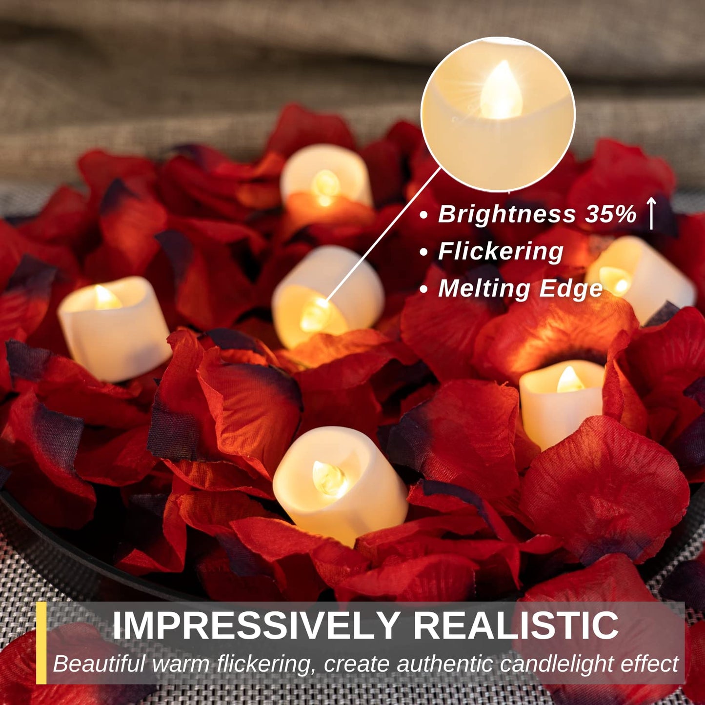 Candles & Rose Kit, 12pcs Tea Lights Candles with 100pcs Artificial Rose Petals, Valentine Candles, Ideal for Valentine's Day, Romantic Propose, Anniversary, and Wedding Decoration