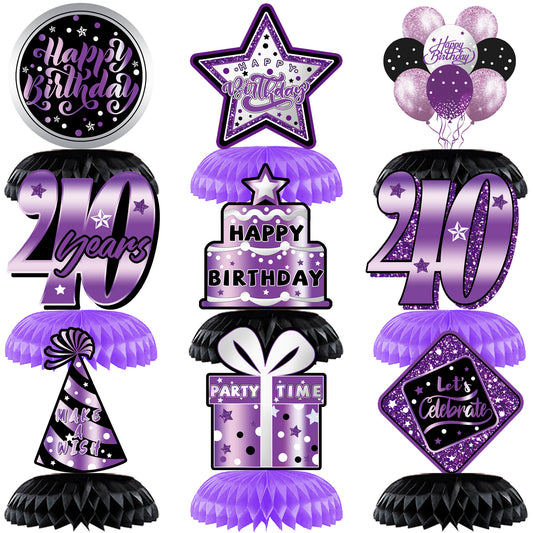 9 Pieces 40th Birthday Decoration 40th Birthday Centerpieces for Tables Decorations Cheers to 40 Years (Purple Silver)