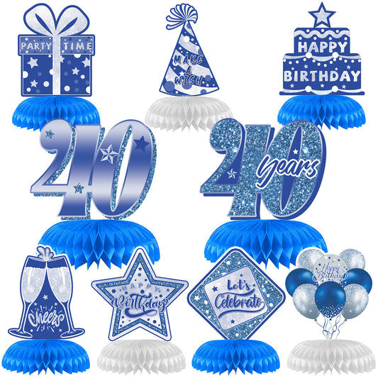 9 Pieces 40th Birthday Decoration 40th Birthday Centerpieces for Tables Decorations Cheers to 40 Years (Blue Silver)