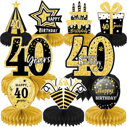 9 Pieces 40th Birthday Decoration 40th Birthday Centerpieces for Tables Decorations Cheers to 40 Years (Black Gold)