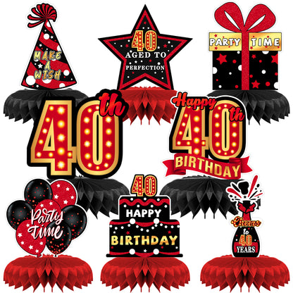 9 Pieces 40th Birthday Decoration 40th Birthday Centerpieces for Tables Decorations Cheers to 40 Years (Black Red)