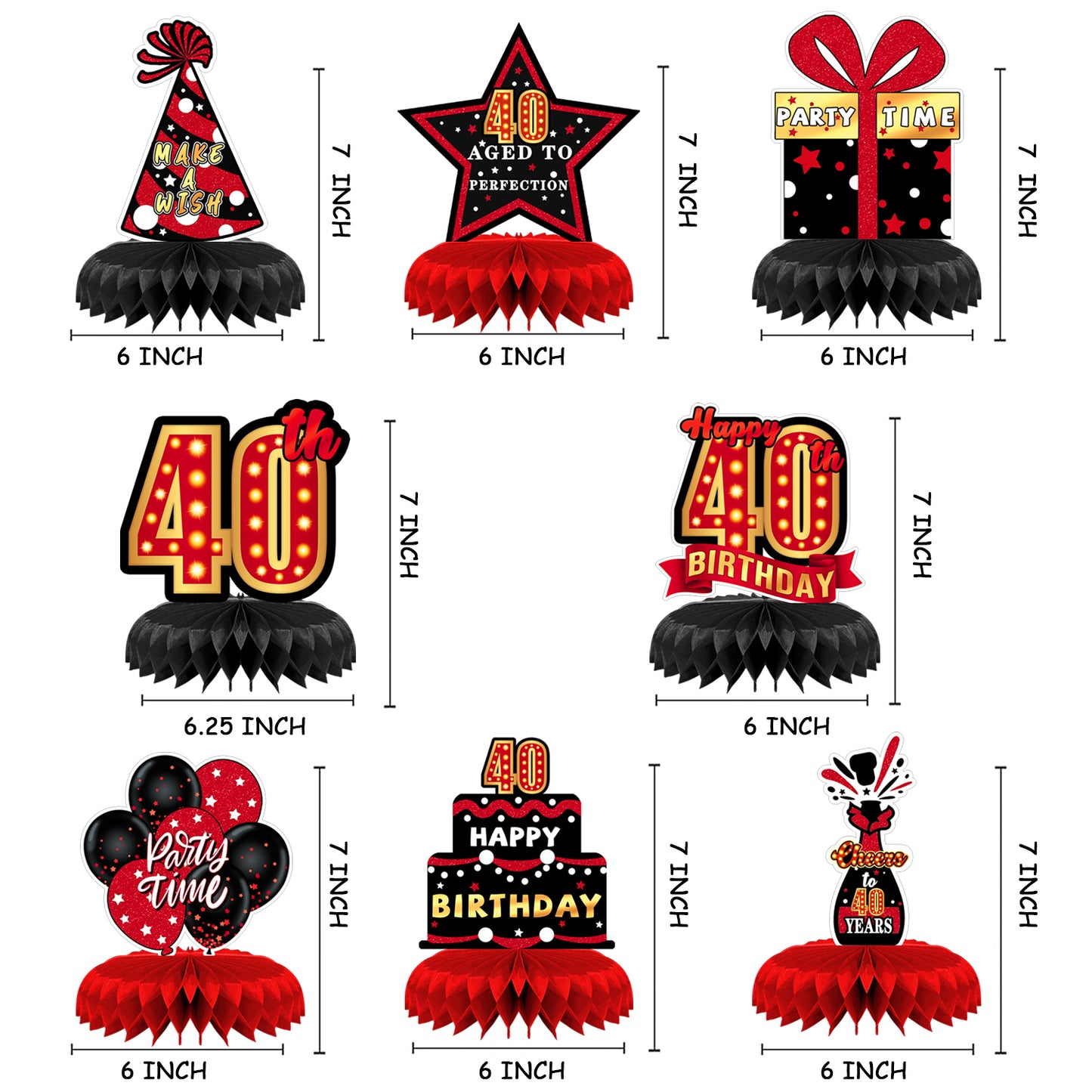 9 Pieces 40th Birthday Decoration 40th Birthday Centerpieces for Tables Decorations Cheers to 40 Years (Black Red)