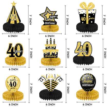 9 Pieces 40th Birthday Decoration 40th Birthday Centerpieces for Tables Decorations Cheers to 40 Years (Black Gold)