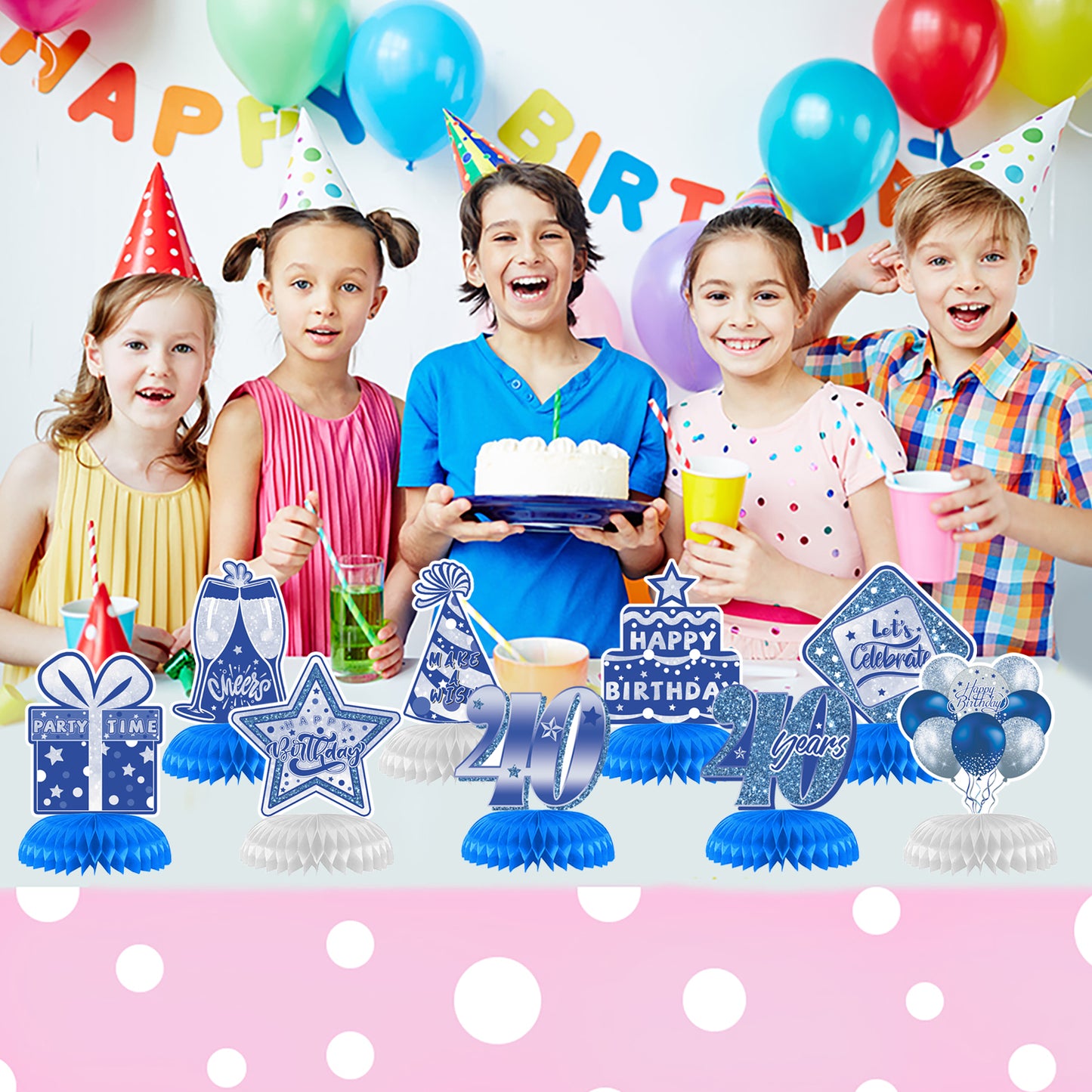 9 Pieces 40th Birthday Decoration 40th Birthday Centerpieces for Tables Decorations Cheers to 40 Years (Blue Silver)