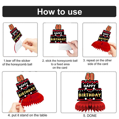 9 Pieces 40th Birthday Decoration 40th Birthday Centerpieces for Tables Decorations Cheers to 40 Years (Black Red)