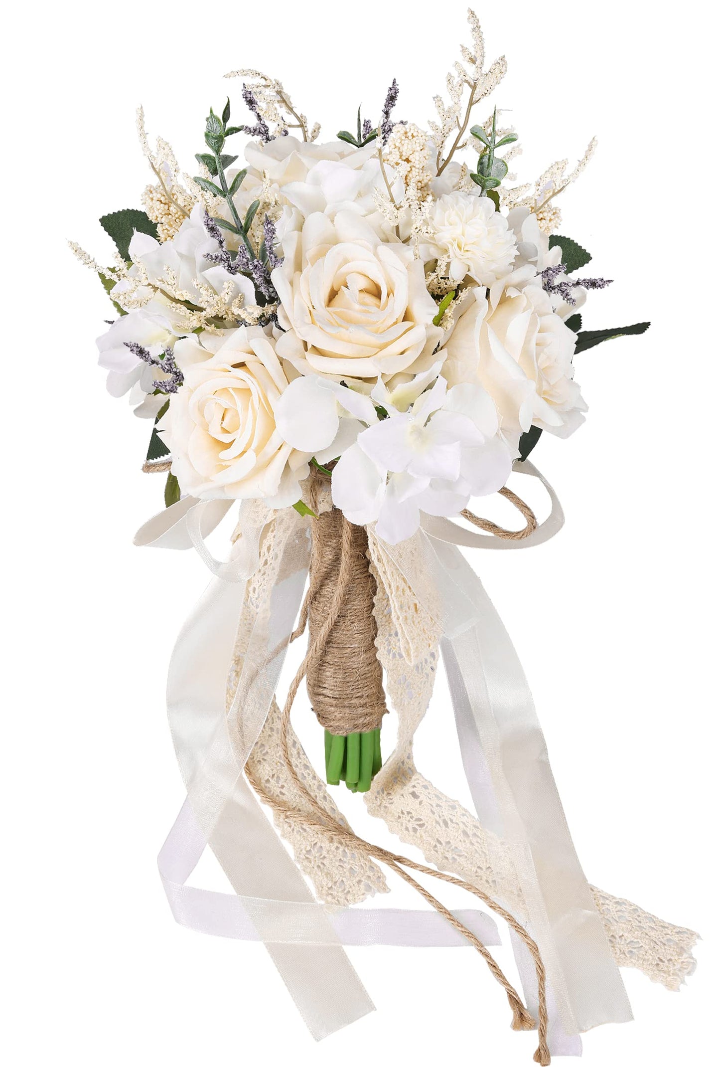 Wedding Bouquets for Bride Bridesmaid, White Champagne Artificial Roses Flowers Wedding Decoration (Style B-Pure)