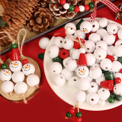 190 Pieces Christmas Beads Snowman Wooden Beads Ornament Making Kits Wood Bead Christmas Crafts for Kids DIY Christmas Ornaments Tree Garland Decorations