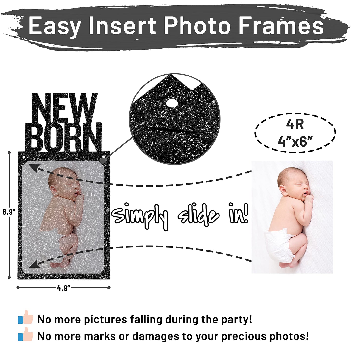 1st Birthday Photo Banner for Baby from Newborn to 12 Months, First Birthday Decorations Girl Monthly Milestones Garland | First Birthday Photo Banner Pre-strung with Frame (Black)