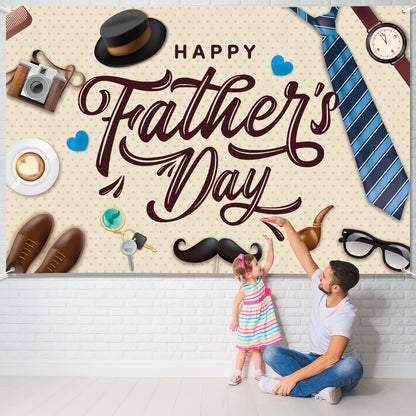 Large Fathers Day Banner Decorations 72" x 48" Happy Father's Day Backdrop Beige Hearts GiftsShoes Coffee Party Supplies Gifts Photography Background for Indoor Outdoor Garden,Yard,Home Decor (Beige)