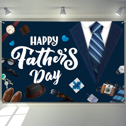 Large Fathers Day Banner Decorations 72" x 48" Happy Father's Day Backdrop Beige Hearts GiftsShoes Coffee Party Supplies Gifts Photography Background for Indoor Outdoor Garden,Yard,Home Decor (Black)、