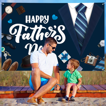 Large Fathers Day Banner Decorations 72" x 48" Happy Father's Day Backdrop Beige Hearts GiftsShoes Coffee Party Supplies Gifts Photography Background for Indoor Outdoor Garden,Yard,Home Decor (Black)、