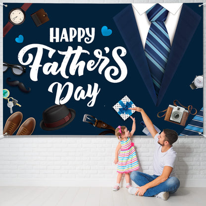 Large Fathers Day Banner Decorations 72" x 48" Happy Father's Day Backdrop Beige Hearts GiftsShoes Coffee Party Supplies Gifts Photography Background for Indoor Outdoor Garden,Yard,Home Decor (Black)、