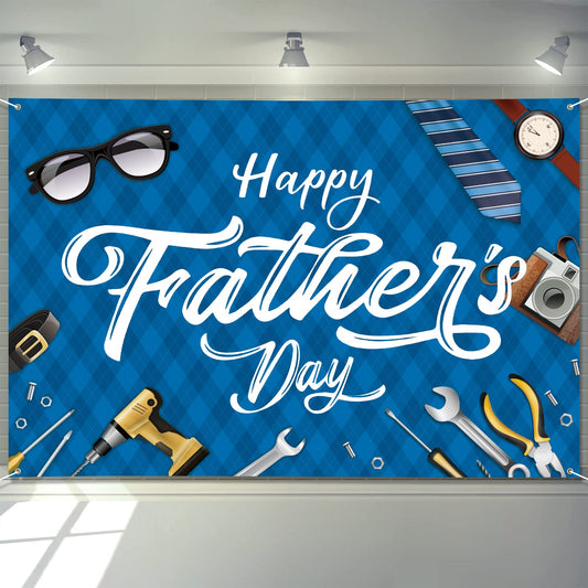 Large Fathers Day Banner Decorations 72" x 48" Happy Father's Day Backdrop Beige Hearts GiftsShoes Coffee Party Supplies Gifts Photography Background for Indoor Outdoor Garden,Yard,Home Decor (Blue)