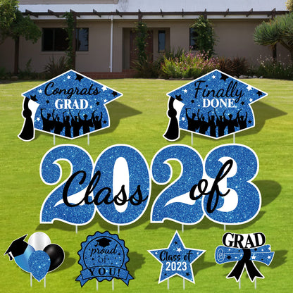 2023 Graduation Yard Sign Stakes Decorations - Congrats Grad Class of 2023 Outdoor Lawn Decor - High School College Grad Graduation Party Decoration Supplies (Blue)