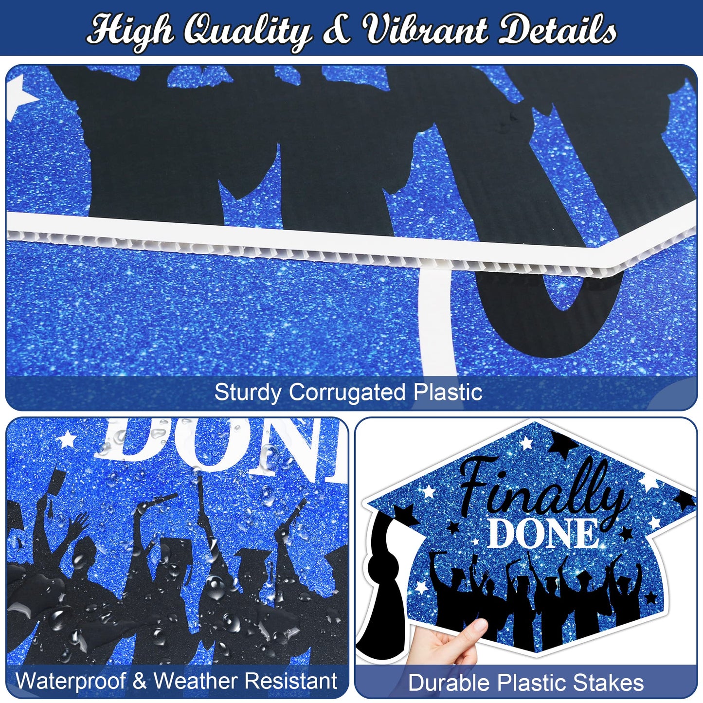 2023 Graduation Yard Sign Stakes Decorations - Congrats Grad Class of 2023 Outdoor Lawn Decor - High School College Grad Graduation Party Decoration Supplies (Blue)