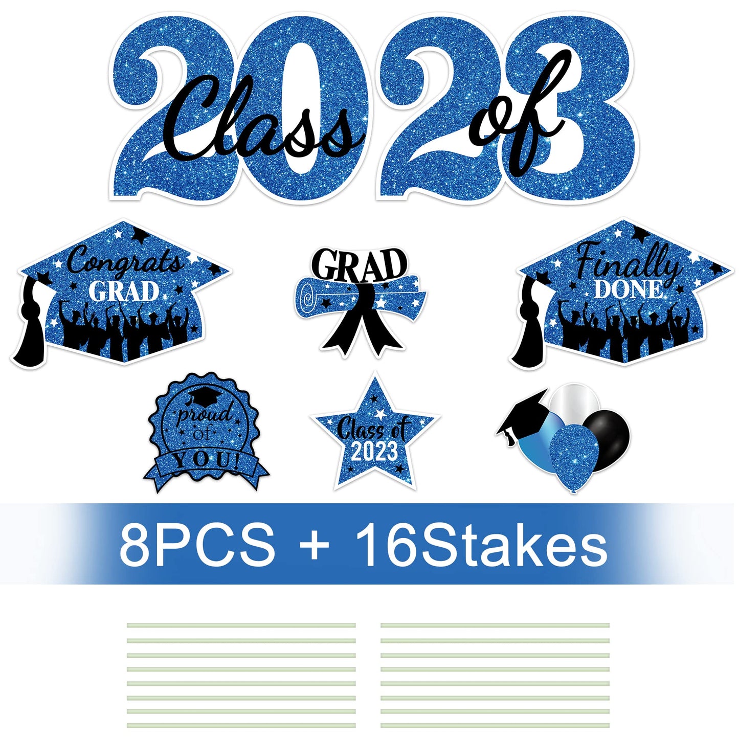 2023 Graduation Yard Sign Stakes Decorations - Congrats Grad Class of 2023 Outdoor Lawn Decor - High School College Grad Graduation Party Decoration Supplies (Blue)