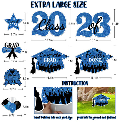 2023 Graduation Yard Sign Stakes Decorations - Congrats Grad Class of 2023 Outdoor Lawn Decor - High School College Grad Graduation Party Decoration Supplies (Blue)