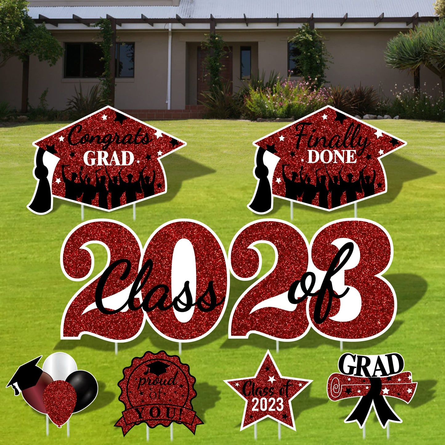 2023 Graduation Yard Sign Stakes Decorations - Congrats Grad Class of 2023 Outdoor Lawn Decor - High School College Grad Graduation Party Decoration Supplies (Maroon)