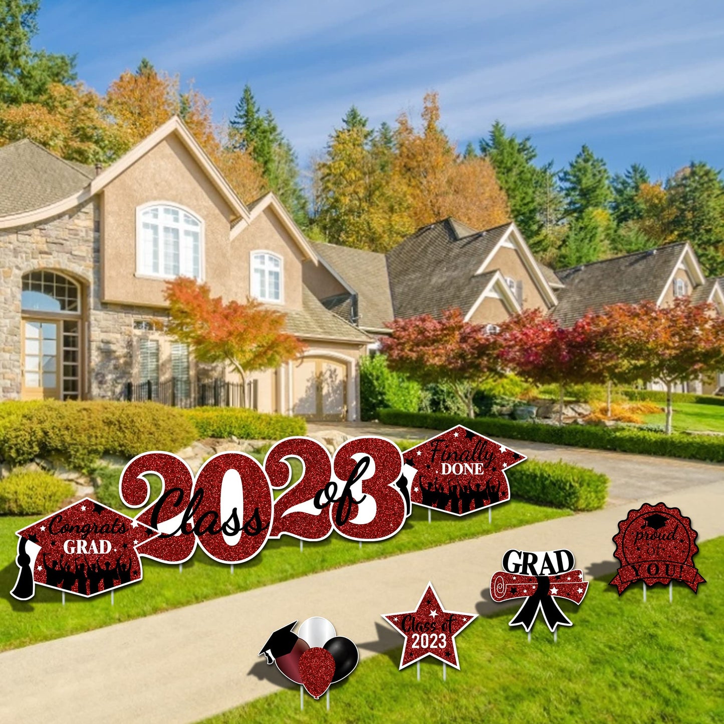 2023 Graduation Yard Sign Stakes Decorations - Congrats Grad Class of 2023 Outdoor Lawn Decor - High School College Grad Graduation Party Decoration Supplies (Maroon)