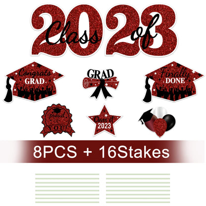 2023 Graduation Yard Sign Stakes Decorations - Congrats Grad Class of 2023 Outdoor Lawn Decor - High School College Grad Graduation Party Decoration Supplies (Maroon)