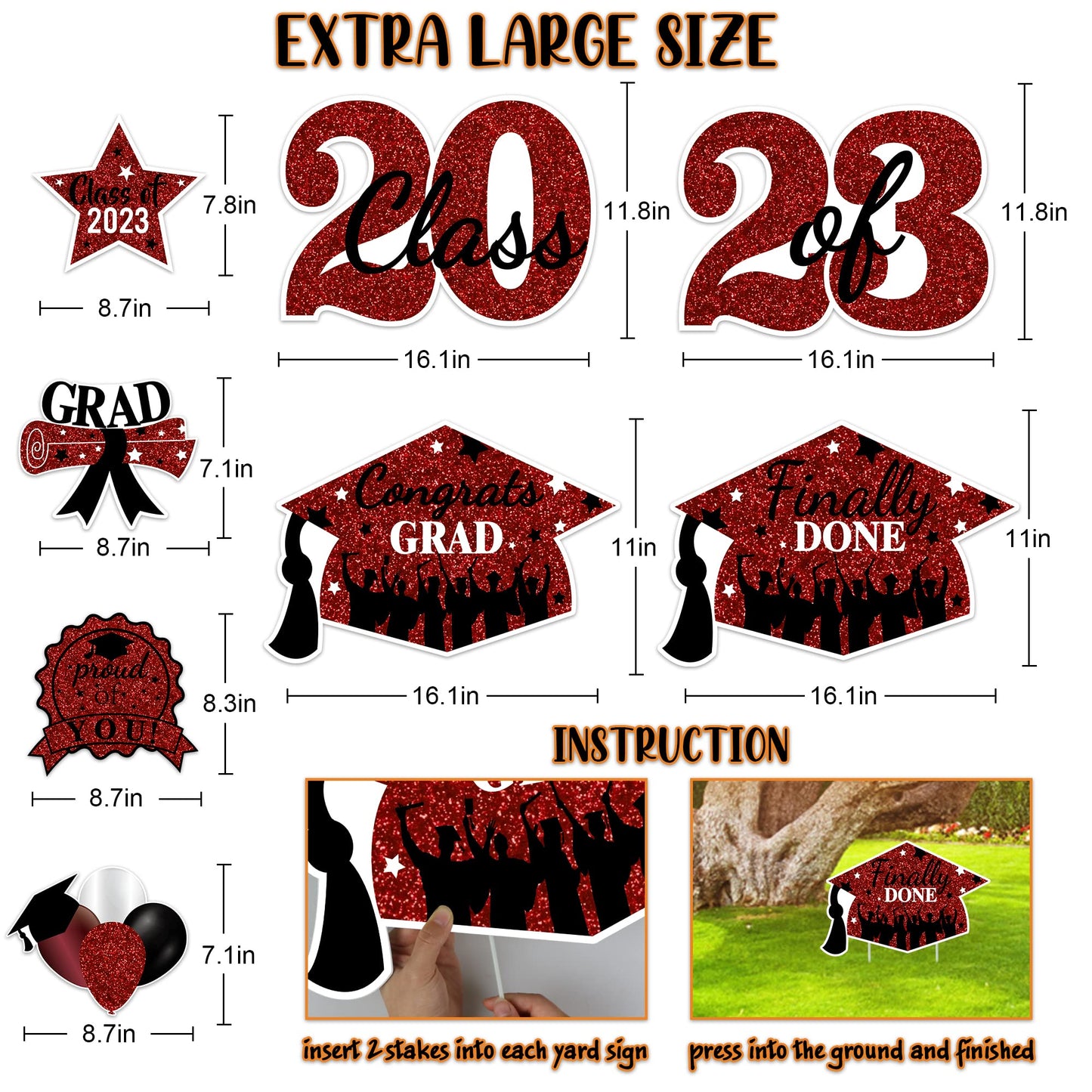 2023 Graduation Yard Sign Stakes Decorations - Congrats Grad Class of 2023 Outdoor Lawn Decor - High School College Grad Graduation Party Decoration Supplies (Maroon)