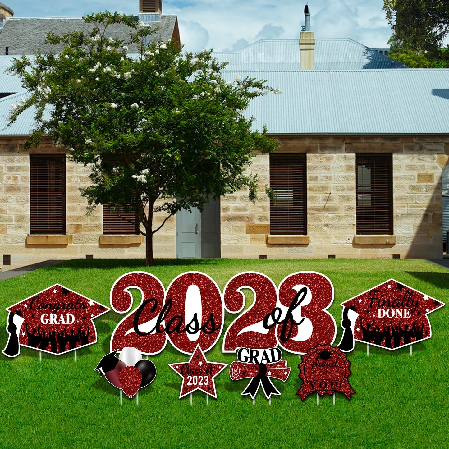 2023 Graduation Yard Sign Stakes Decorations - Congrats Grad Class of 2023 Outdoor Lawn Decor - High School College Grad Graduation Party Decoration Supplies (Maroon)