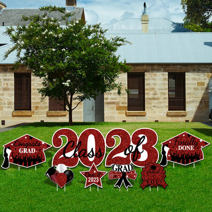 2023 Graduation Yard Sign Stakes Decorations - Congrats Grad Class of 2023 Outdoor Lawn Decor - High School College Grad Graduation Party Decoration Supplies (Maroon)