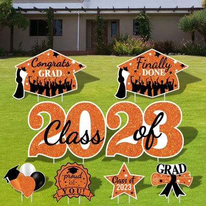 2023 Graduation Yard Sign Stakes Decorations - Congrats Grad Class of 2023 Outdoor Lawn Decor - High School College Grad Graduation Party Decoration Supplies (Orange)