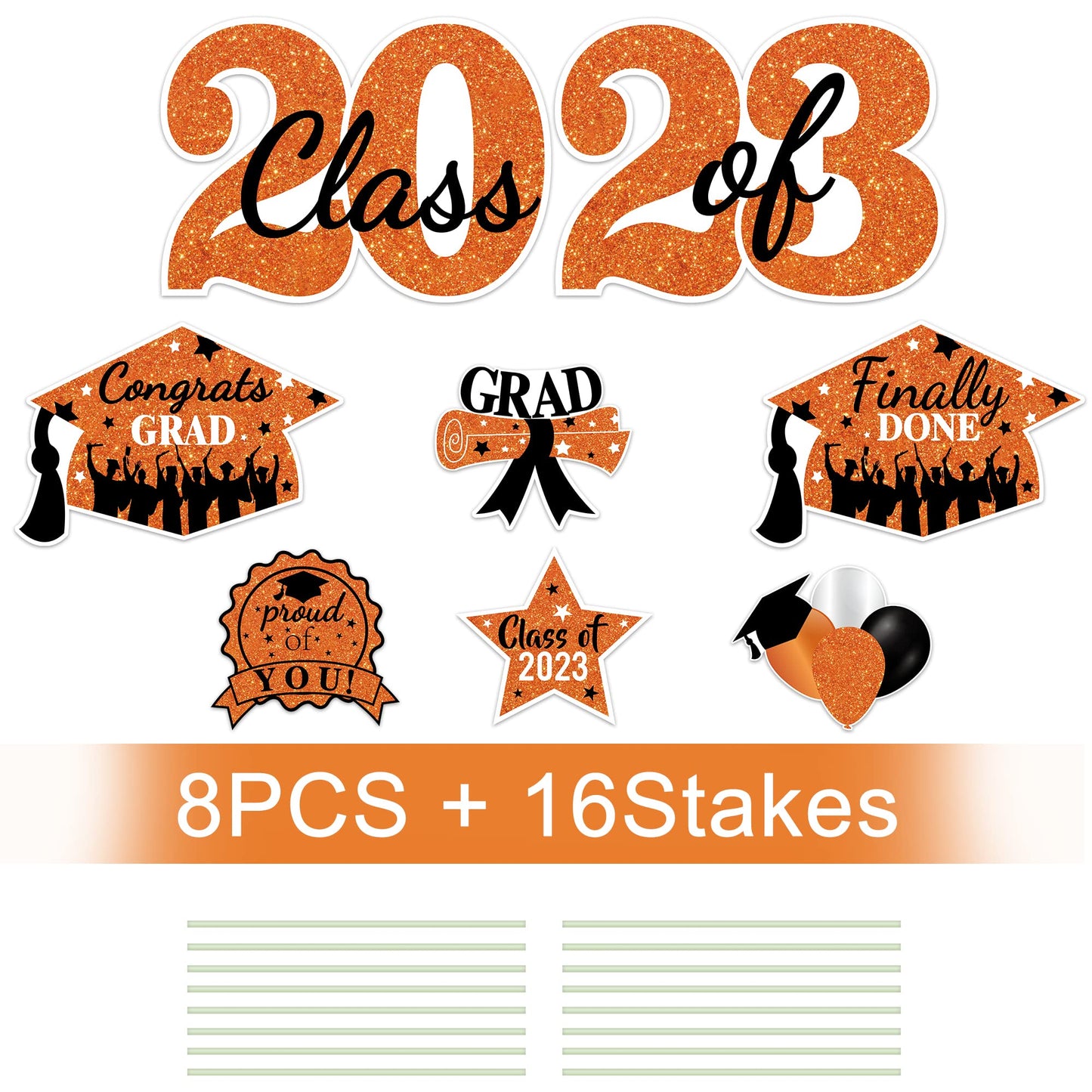 2023 Graduation Yard Sign Stakes Decorations - Congrats Grad Class of 2023 Outdoor Lawn Decor - High School College Grad Graduation Party Decoration Supplies (Orange)