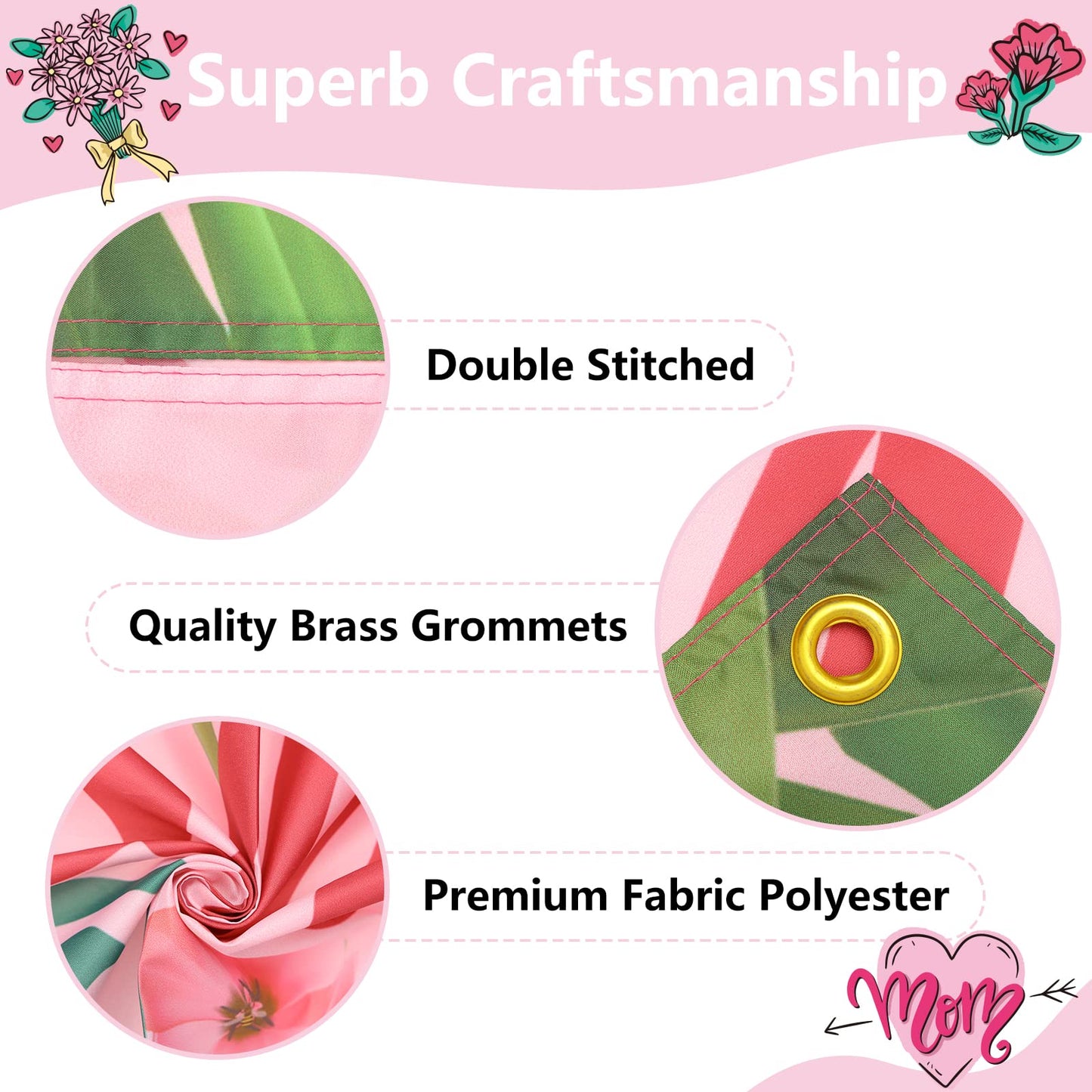 Mothers Day Decorations Banner 72" x 48" Backdrop Happy Mother's Day Flowers Tulip Pink Photography Background Seasonal Holiday Backdrop for Indoor Outdoor Garden,Yard,Party Home Decorations (Pink)