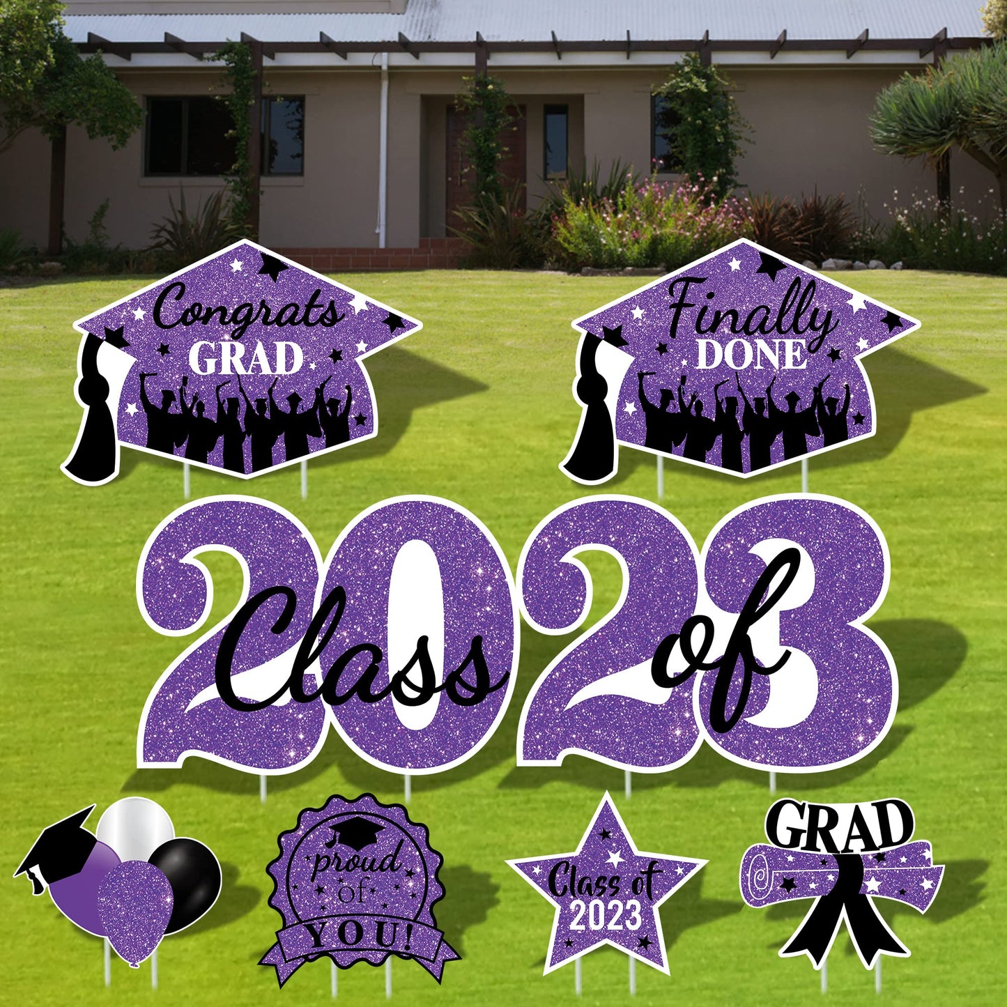 2023 Graduation Yard Sign Stakes Decorations - Congrats Grad Class of 2023 Outdoor Lawn Decor - High School College Grad Graduation Party Decoration Supplies (Purple)