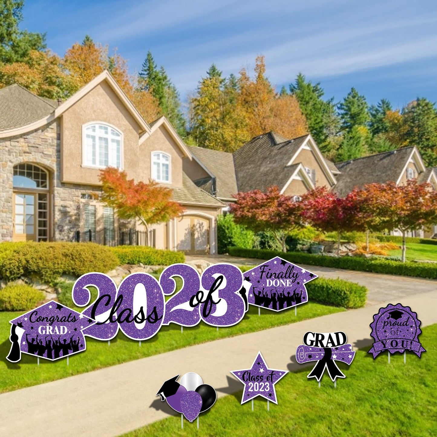 2023 Graduation Yard Sign Stakes Decorations - Congrats Grad Class of 2023 Outdoor Lawn Decor - High School College Grad Graduation Party Decoration Supplies (Purple)