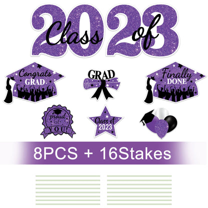 2023 Graduation Yard Sign Stakes Decorations - Congrats Grad Class of 2023 Outdoor Lawn Decor - High School College Grad Graduation Party Decoration Supplies (Purple)