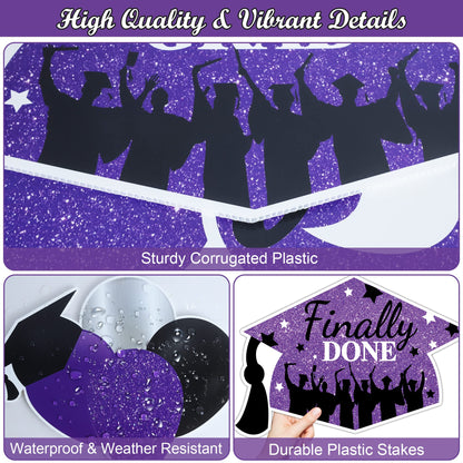 2023 Graduation Yard Sign Stakes Decorations - Congrats Grad Class of 2023 Outdoor Lawn Decor - High School College Grad Graduation Party Decoration Supplies (Purple)