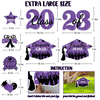 2023 Graduation Yard Sign Stakes Decorations - Congrats Grad Class of 2023 Outdoor Lawn Decor - High School College Grad Graduation Party Decoration Supplies (Purple)