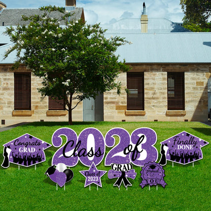 2023 Graduation Yard Sign Stakes Decorations - Congrats Grad Class of 2023 Outdoor Lawn Decor - High School College Grad Graduation Party Decoration Supplies (Purple)