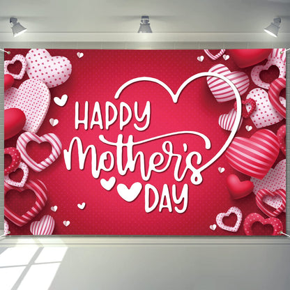 Mothers Day Decorations Banner 72" x 48" Backdrop Happy Mother's Day Flowers Tulip Pink Photography Background Seasonal Holiday Backdrop for Indoor Outdoor Garden,Yard,Party Home Decorations (Red)