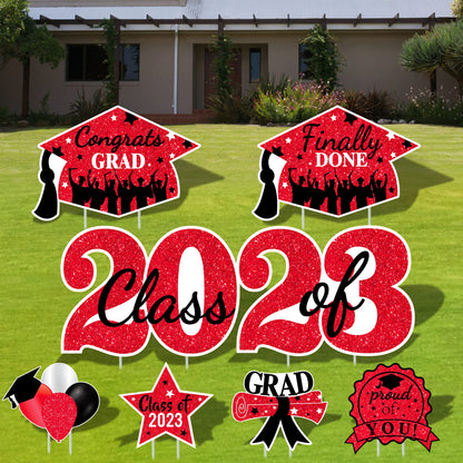 2023 Graduation Yard Sign Stakes Decorations - Congrats Grad Class of 2023 Outdoor Lawn Decor - High School College Grad Graduation Party Decoration Supplies (Red)