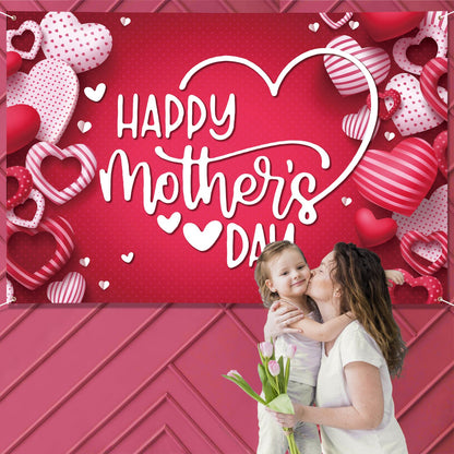 Mothers Day Decorations Banner 72" x 48" Backdrop Happy Mother's Day Flowers Tulip Pink Photography Background Seasonal Holiday Backdrop for Indoor Outdoor Garden,Yard,Party Home Decorations (Red)