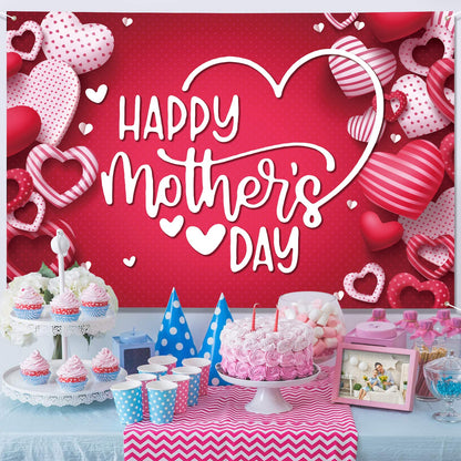 Mothers Day Decorations Banner 72" x 48" Backdrop Happy Mother's Day Flowers Tulip Pink Photography Background Seasonal Holiday Backdrop for Indoor Outdoor Garden,Yard,Party Home Decorations (Red)