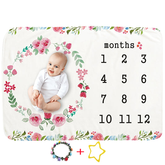 Milestone Blanket for Infant Girls and Boys Newborn Baby Gift Baby Photo Blanket 12 Months Baby Growth Chart (Flowers)