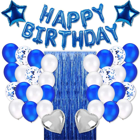 Birthday Party Decorations, Happy Birthday Balloon Banners,Confetti Balloons, Aluminum Foil Tassel Curtains (Blue)